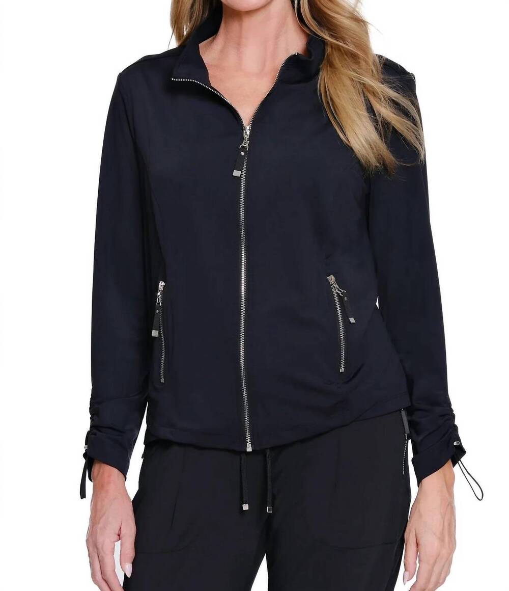 NEW MULTIPLES long sleeve zip up collar jacket in black